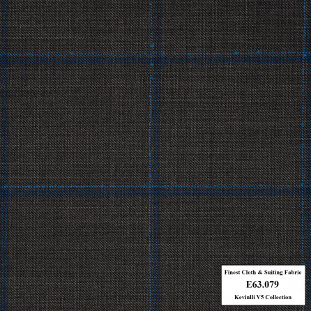E63.079 Kevinlli V5 - Vải Suit 60% Wool - Xám caro xanh